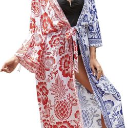 Kimono robe Women Open Front Kimono Duster Robes with Belt Loose Over Sized