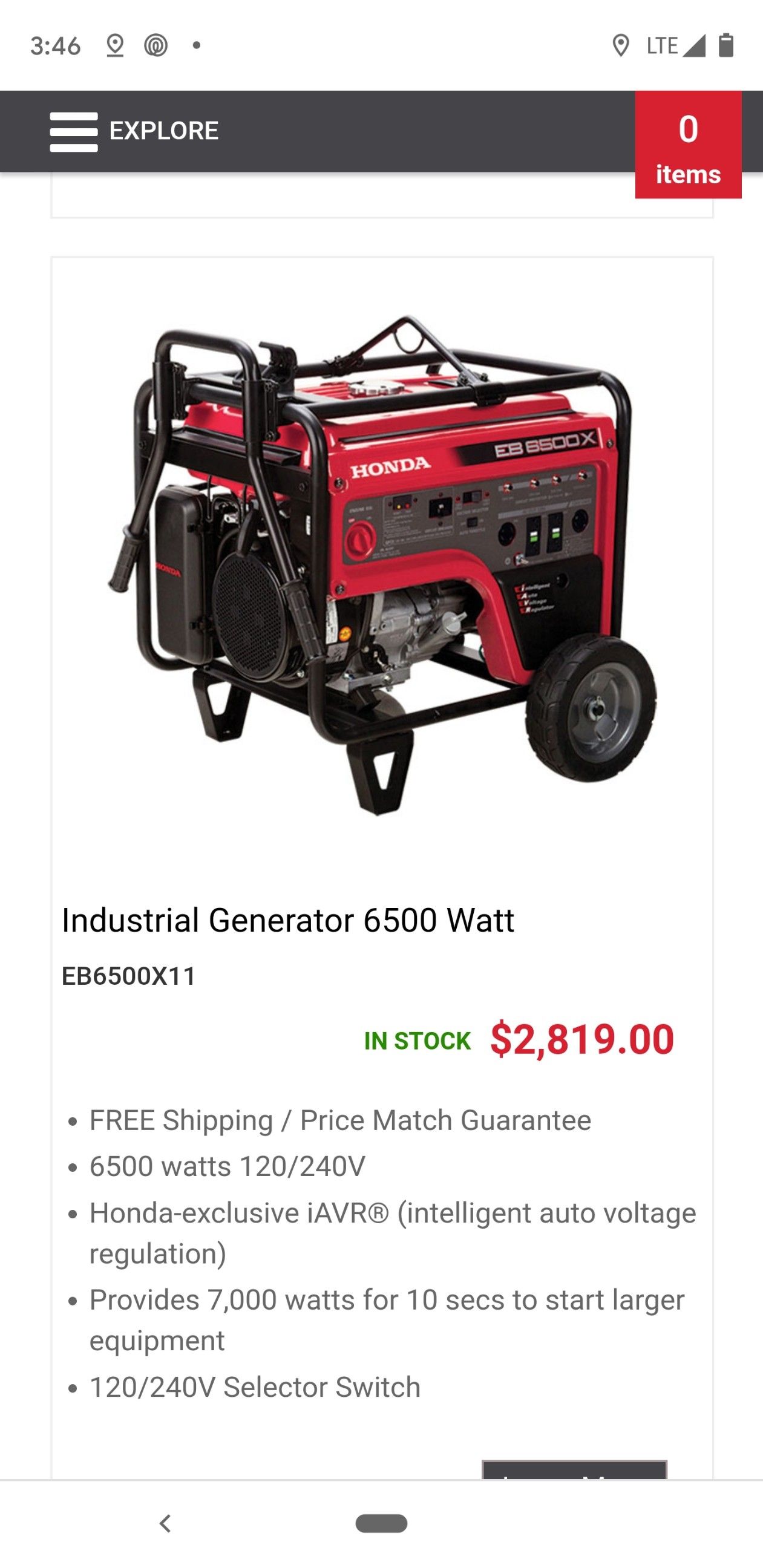 HONDA GENERATOR EB6500X