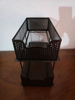Black 2-Tier Metal Mesh Desktop Letter/Paper Tray Organizer
