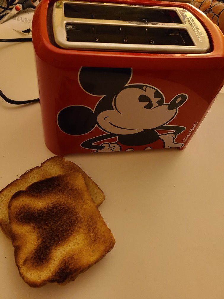 Disney Mickey Mouse Red 2 Slice Toaster Imprint Mickey on Toast when Done