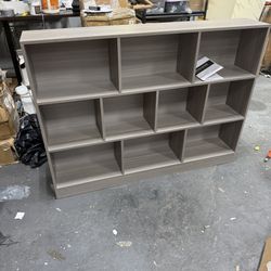 40.9 in. Tall x 55.1 in. W Gray Wood 10-Shelf Freestanding Standard Bookcase Display Bookshelf With Cubes， 210113-07