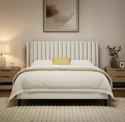 Tufted white velvet bed frame queen