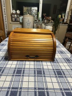 Vintage Wooden Roll Top Bread Box