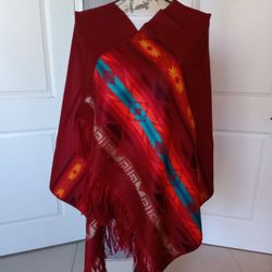 Artisanal Women's Shawl, Reversible Red Black Sides