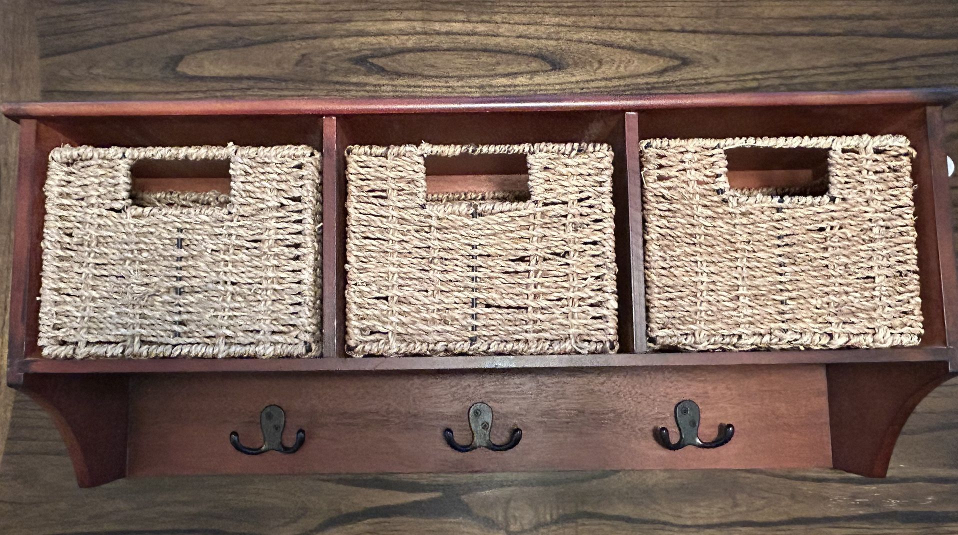 Wooden Wall Shelf with Baskets