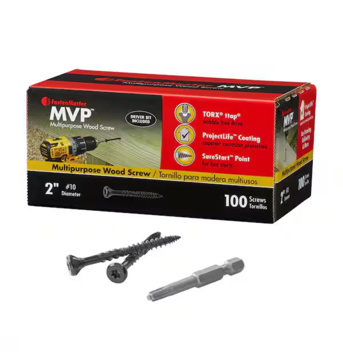 FastenMaster 10 x 2 in. Trox TTAP Drive Sure Sink Flat Head MVP Multi-Purpose Wood Screw (100-Pack) @Tools-795