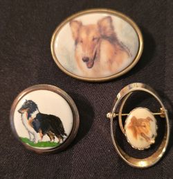 Vtg. Collie Dogs Brooch/Pins Portrait Lot Of 3 Rare Fine Pre-owned 