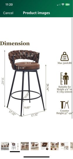 28 '' 360° Swivel Barstools Counter Bar Stools Set of 2. Dark Brown