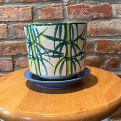 Plant Pot With Drainage And Bamboo Painting 