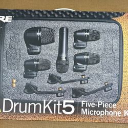 Shure 5pc Drum Microphone Set. Plus Kick Drum Mic Stand 