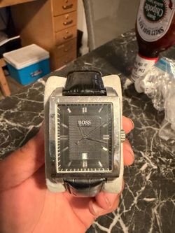 Hugo Boss Men’s Watch — Rectangular Case, Black Leather Band
