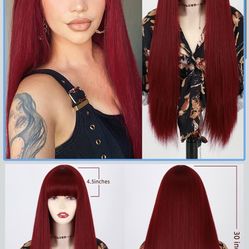 Burgundy Wig With Bangs