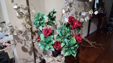Large Artificial Flower Arrangement in Woven Floor Vase
