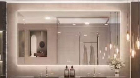 KeonJinn 48 in. W x 30 in. H Rectangular Frameless LED Light Anti-Fog Wall Bathroom Vanity Mirror with Backlit