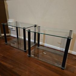Two (2) glass night stand / table