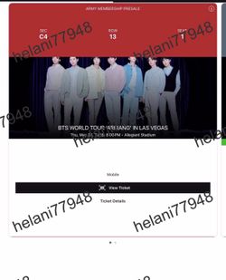 BTS 05/28 Arirang World Tour Las Vegas C4 Floor Ticket