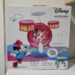 New Disney Minnie Mouse Junior Acoustic Jazz Drum Set With Stool