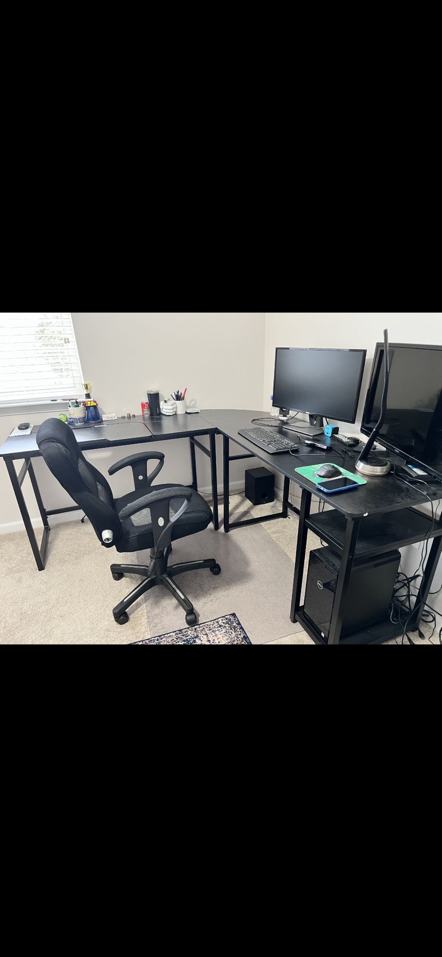 L shaped computer desk+ Monitor Stand And filing cabinet