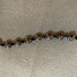 Vintage Silver and Red Beaded 7 Inch Bracelet 