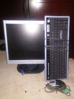 Group, monitor, keyboard and mouse.