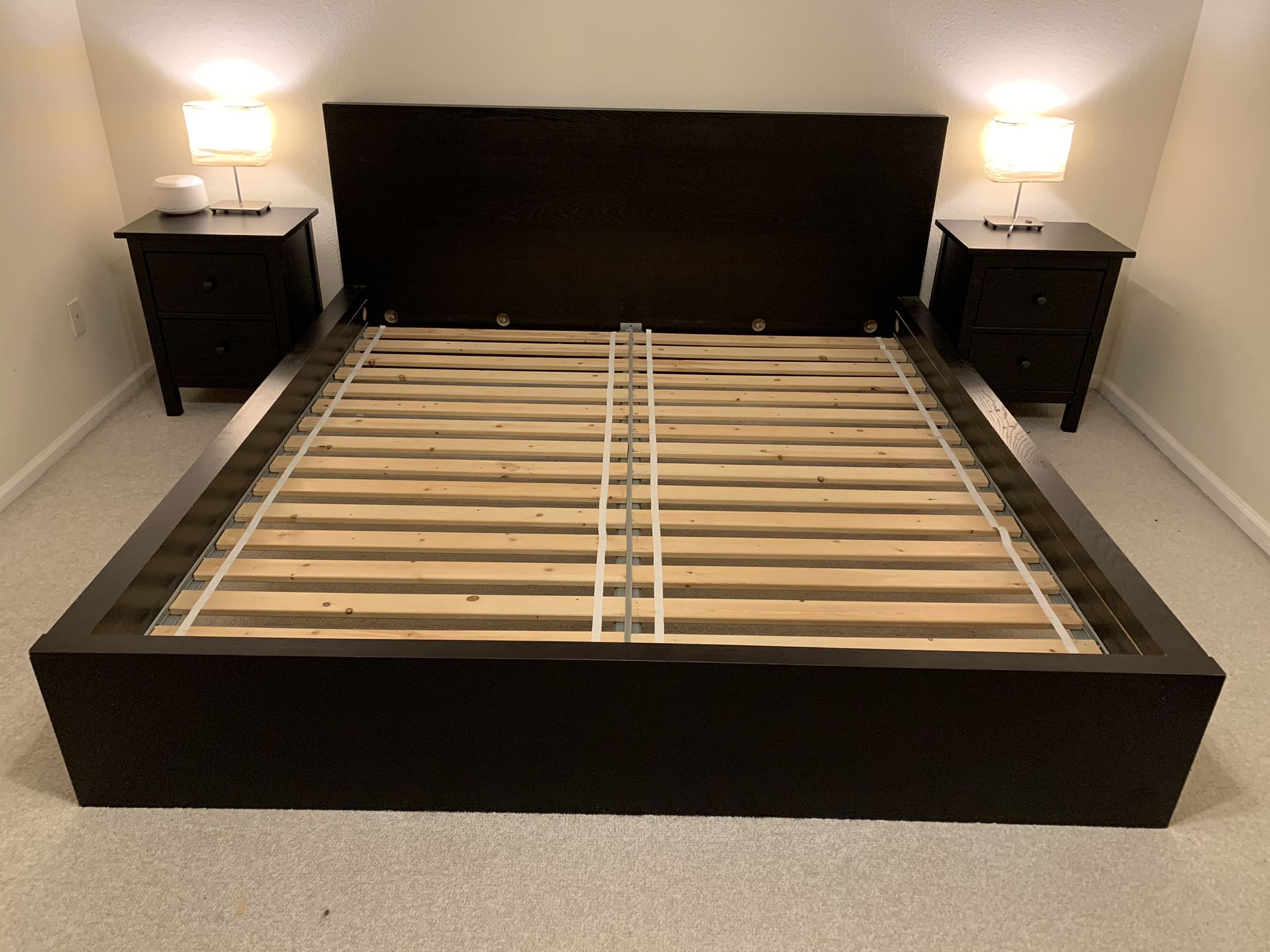 King size platform bed frame with matching night stands