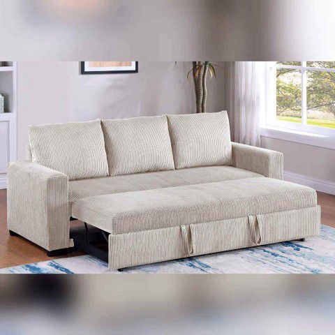 Beige Corduroy pull out sofa new living room sleeper sofa couch