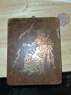 Zuess Handmade In Greece Wooden And Copper Plaque 5"×6"