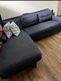 Dark Blue Fabric Sectional Sofa with Chaise