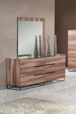 Modern Walnut  Dresser wit 2 end tables