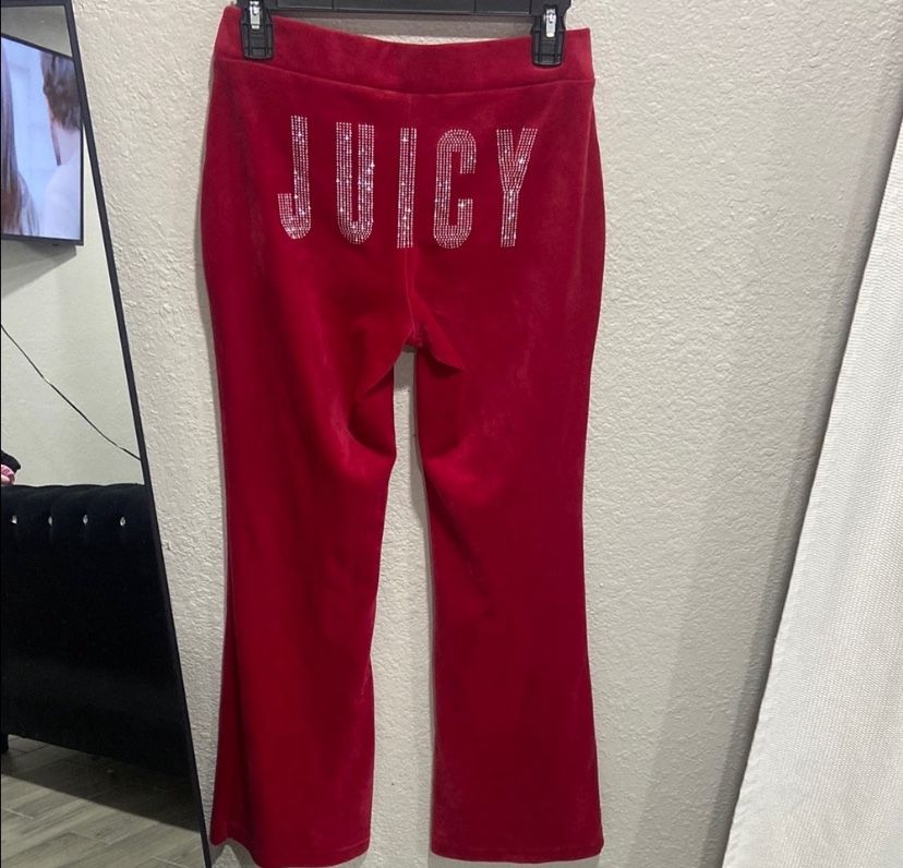 Juicy Couture Red Sweatpants With Rhinestone Details.