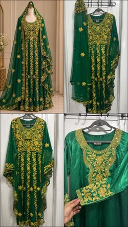 Green Gold Embroidered Anarkali Gown