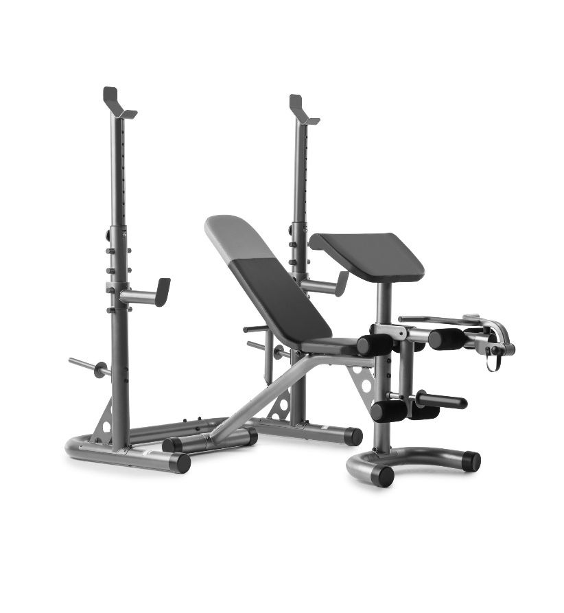 Weider XRS 20 Olympic Workout Bench with Independent Squat Rack and Preacher Pad