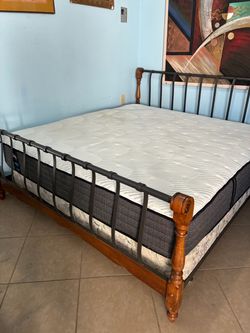 King Sealy Mattress with Metal and Wood Bed Frame