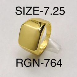 Signet Square Gold Tone Ring for Men & Women: Size-7.25/RGN-764