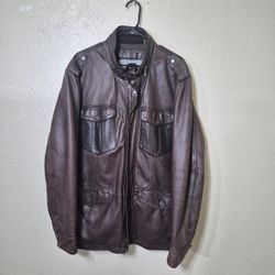 Marc NY Andrew Marc leather jacket Military Style brown Men size XXL Epaulets 