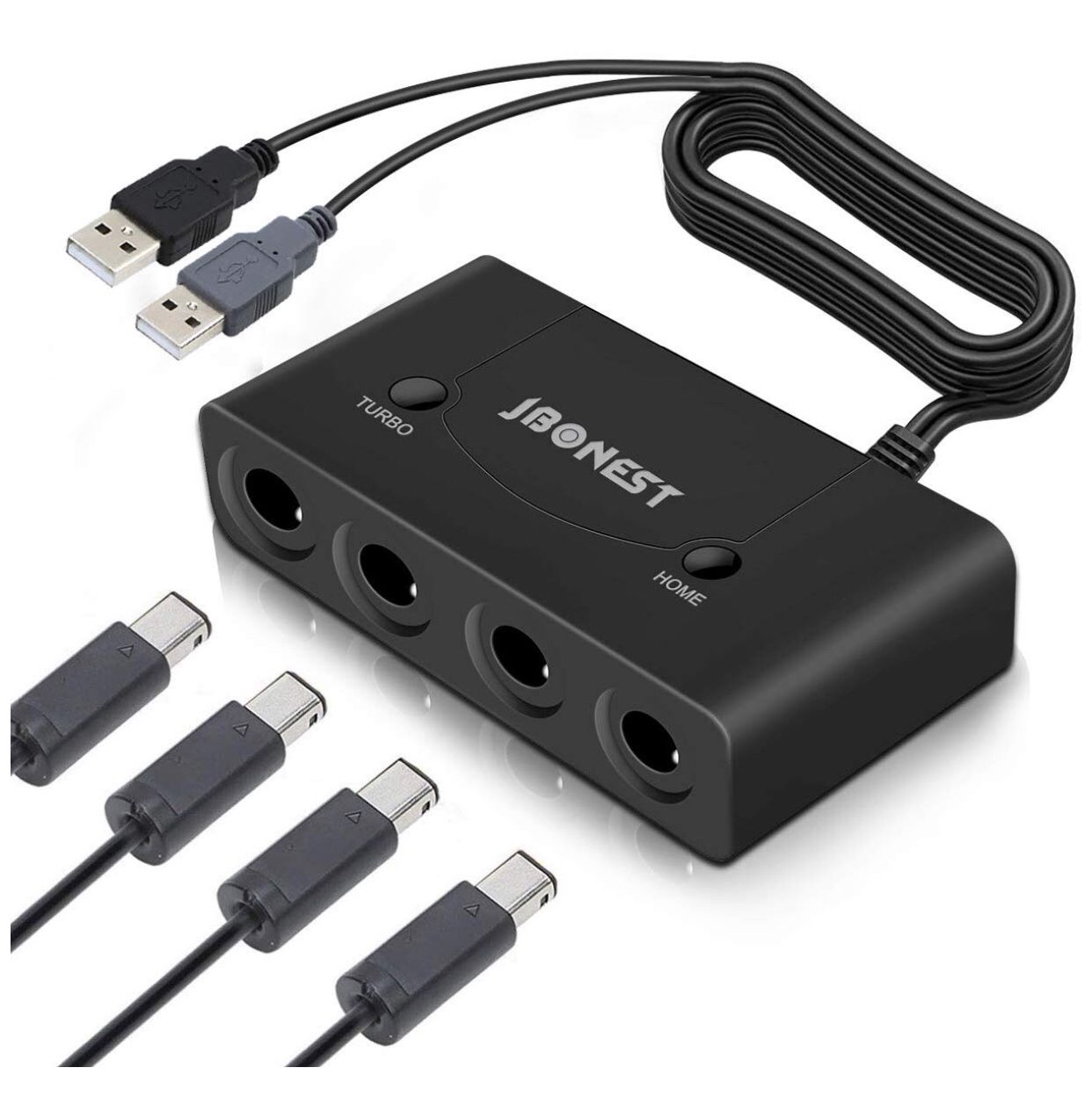 Wii U Gamecube NGC Controller Adapter Switch with Turbo and Home Buttons for Wii U, Nintendo Switch, PC USB with 4 Port