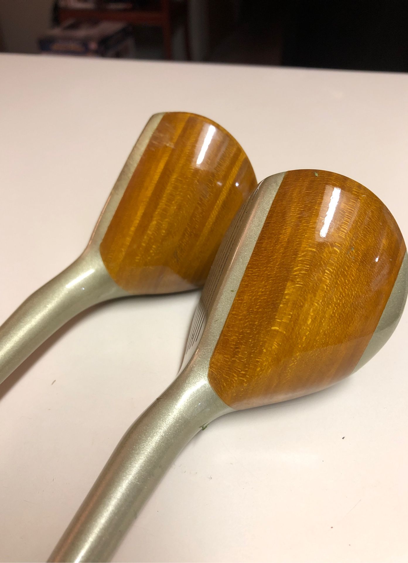 Lovely old inlaid wood Wilson Tiara women’s golf clubs 3 & 5 for Sale