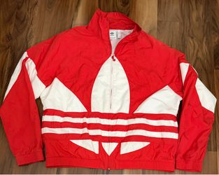 Adidas Originals Men's XL - Big Trefoil Full-Zip Windbreaker Jacket-Red/White