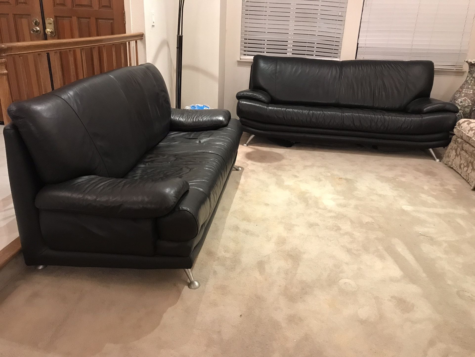 Black Leather Sofa Set 