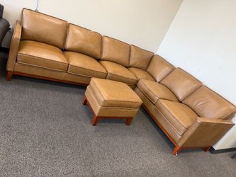 Caramel Leather Sectional Sofa with Ottoman🛋️Same Day Delivery🚚NO Credit Needed💸
