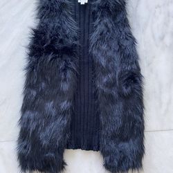 Hippie Rose Brand- Black Faux-Fur Acrylic Vest W/ Sweater Knit Back (Size: S)