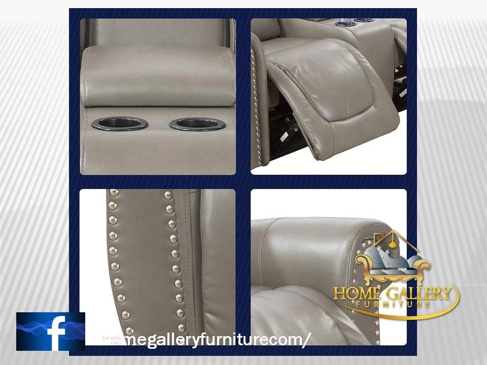 Grey Recliner Leather 3 Piece Couch Living Room Sofa Set