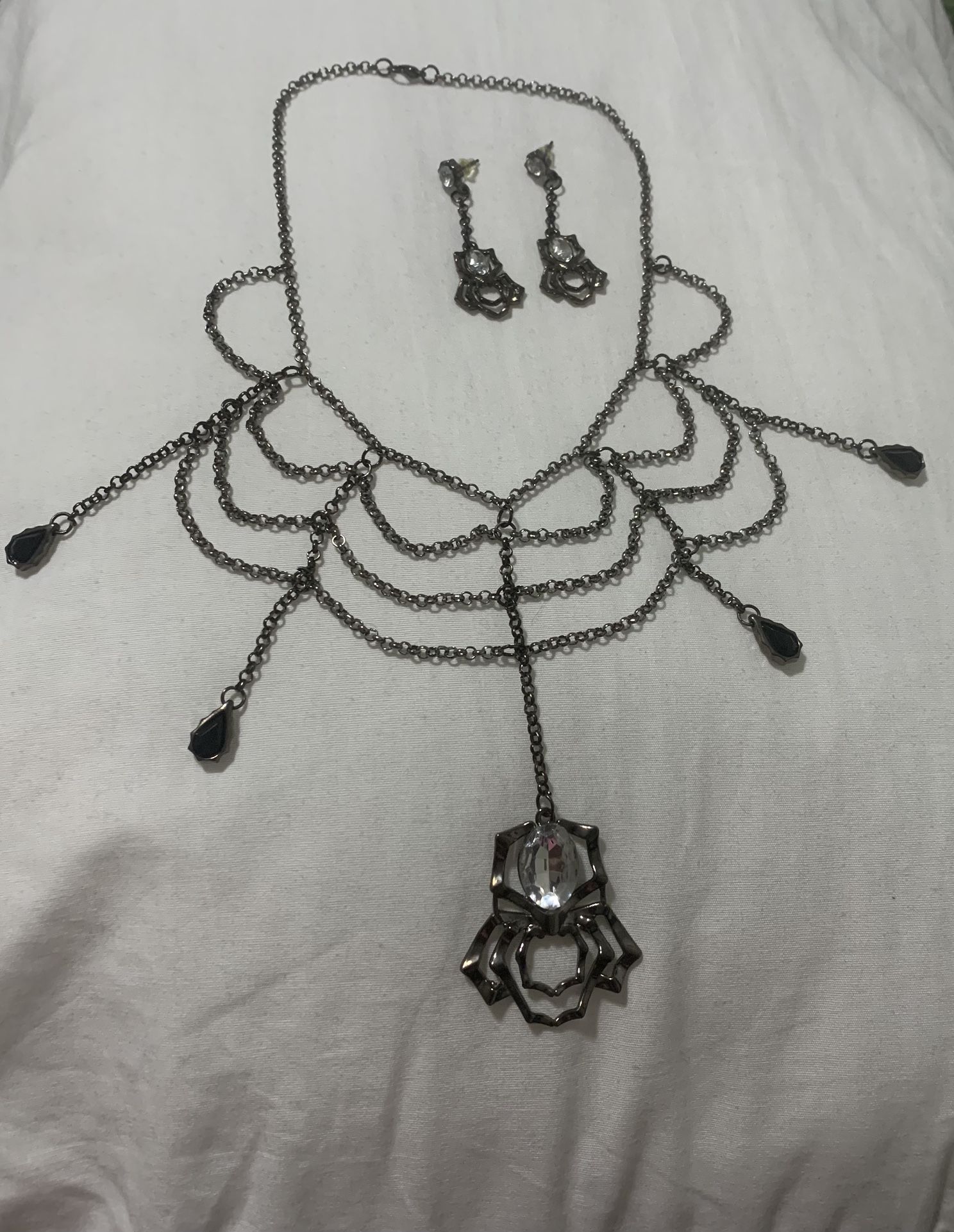Spiderweb necklace and earrings