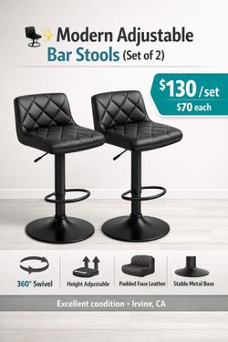 🪑✨ Modern Adjustable Bar Stools (Set of 2) – Elegant, Comfortable & Stylish!
