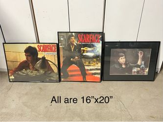 Framed Scarface Poster Set (3 Count) - 16"x20" Movie Art Tony Montana