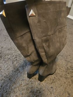 Tall Suede Boots with Gold Hardware