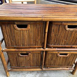 Bamboo Low Storage Unit With Baskets 