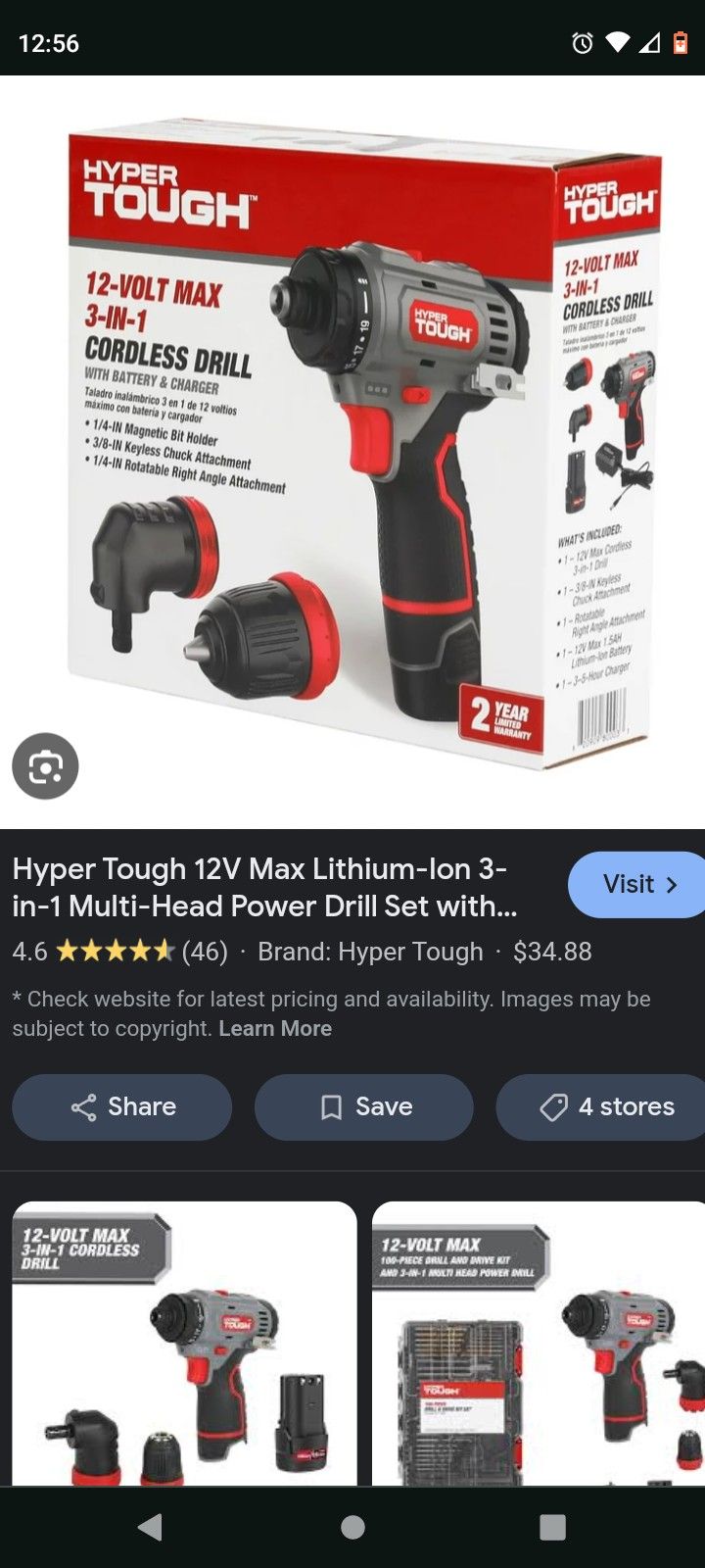 Hyper Tough 12V Max Lithium-Ion 3-in-1 Multi-Head Power Drill Set with 1.5Ah Battery and Charger