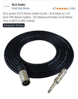 GLS DJ Audio cable cords XLR male to 1/4" TRS Cables 25' ( pair)