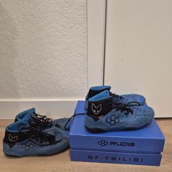 Two used Rudis wrestling shoes and headgear